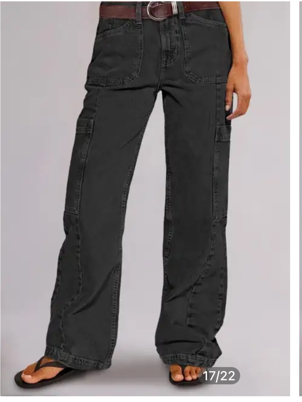 Flamingals Button Detail Straight Leg Mid Rise Cargo Pants Black